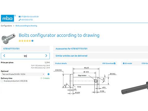 Online bolt configurator for bolts not defined by standards